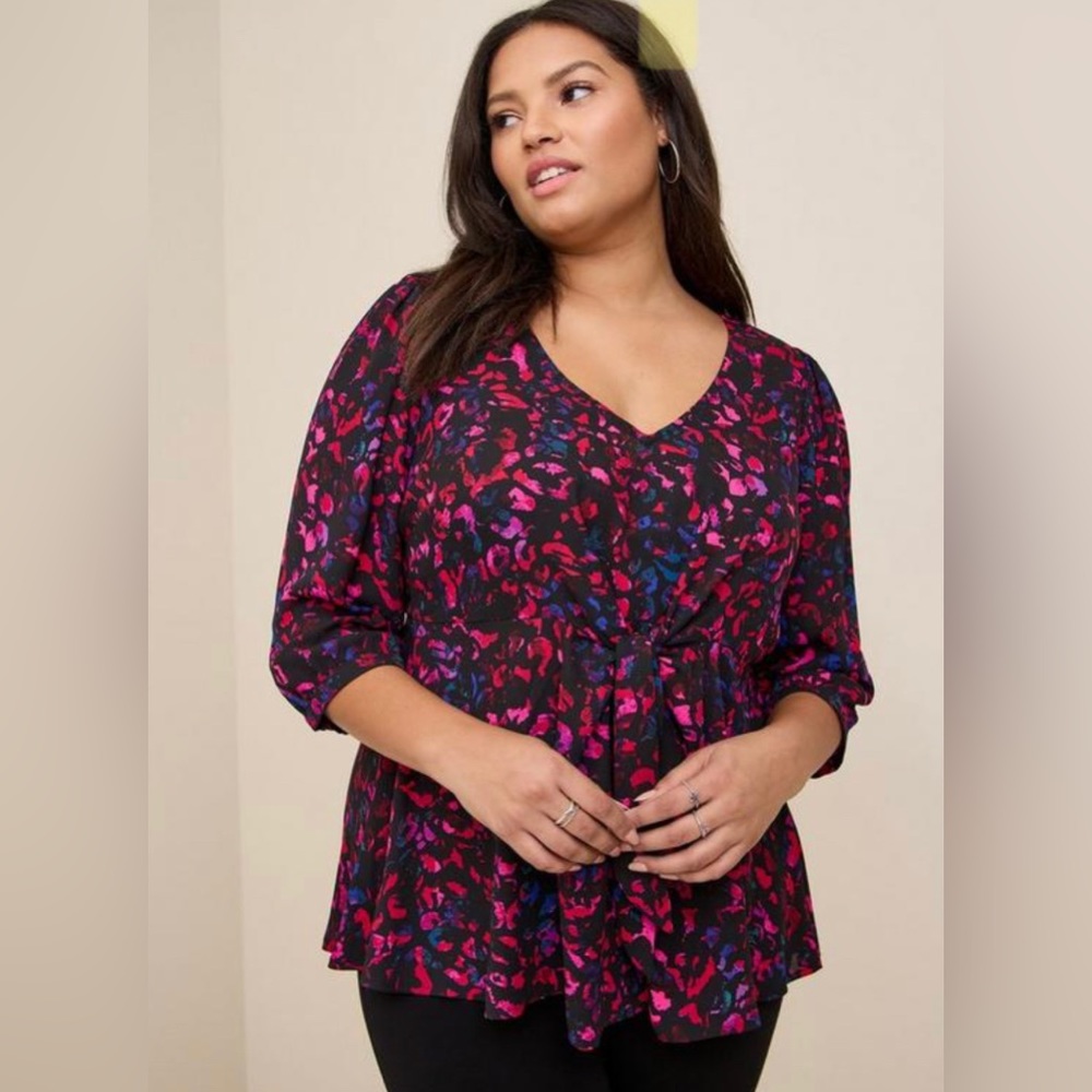 Torrid Leopard Print Georgette Tie-Front Blouse 2X